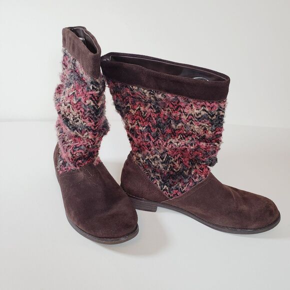 Toms Women's Suede Boots Size 9 Brown Slouchy Sweater Knit Mid-Calf Boho Serra - Picture 1 of 11